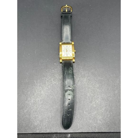 Coach Tank Watch Dress Watch W515 Gold Tone Black Leather Band 25mm - Picture 4 of 11